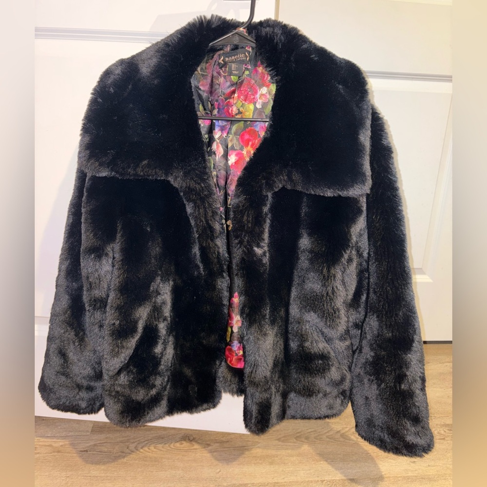 NANETTE LEPORE Soft Black Faux Fur Jacket Sz L